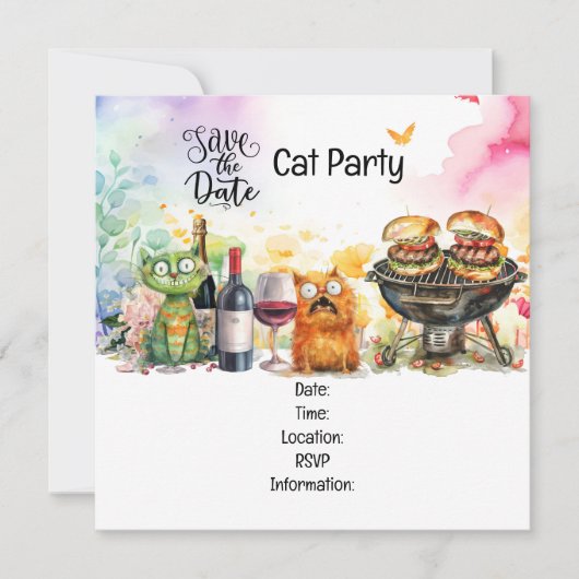 Invitation Chat Fête de chat parfaitement farfelue (Devant)