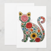 Invitation Chat Fleur Fleurs Sauvages Amoureux de Chatons (Devant / Derrière)
