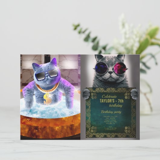 Invitation Chat gris dans la baignoire (Debout devant)