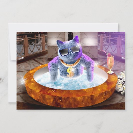 Invitation Chat gris dans la baignoire (Dos)