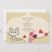 Invitation Chat gris mignonne, crème glacée et fleurs Anniver (Dos)