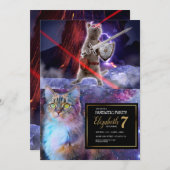 Invitation Chat guerrier avec lasers de l'oeil (Devant / Derrière)