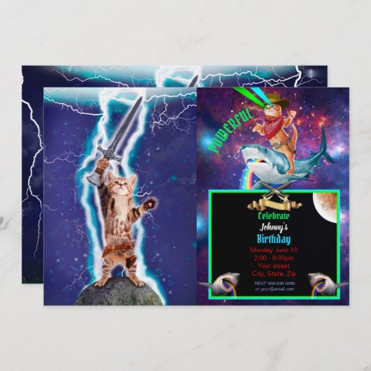 Invitation Chat guerrier tonnerre (Devant / Derrière)