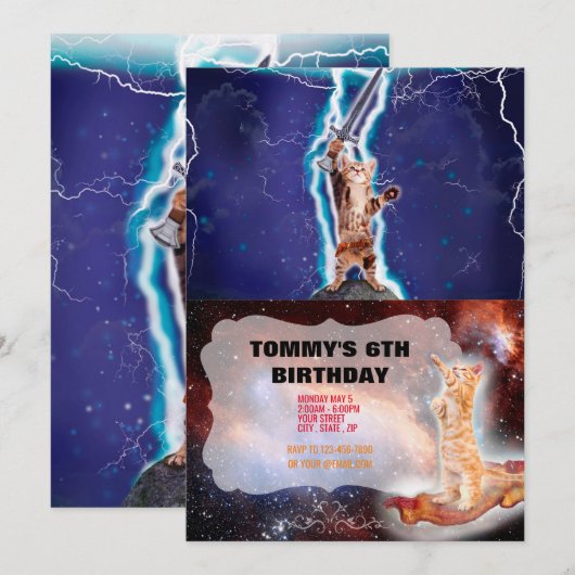 Invitation Chat guerrier tonnerre (Devant / Derrière)