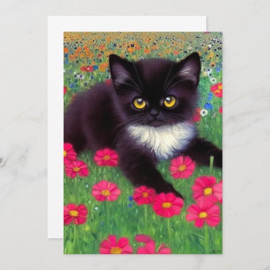 Invitation Chat Gustav Klimt Tuxedo (Devant / Derrière)