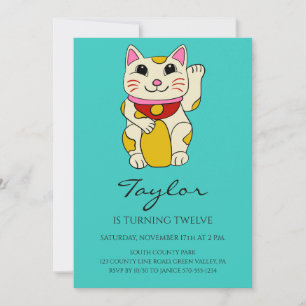 Invitation Chat japonais Maneki Neko qui agite son bras pour