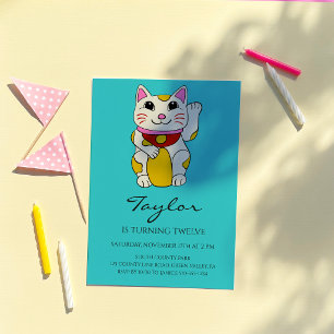 Invitation Chat japonais Maneki Neko qui agite son bras pour