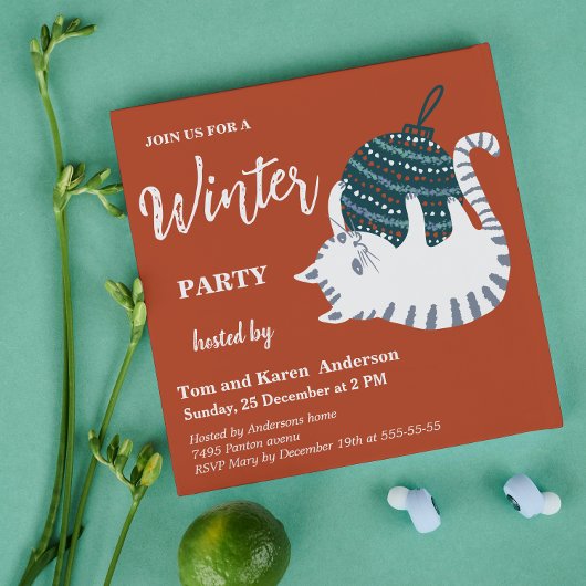 Invitation Chat jouet de Noël de fête d'hiver