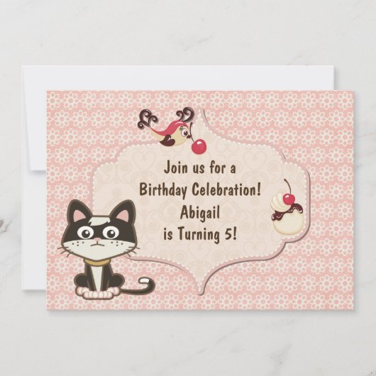 Invitation Chat kitty noir et blanc mignon à l'anniversaire r (Devant)