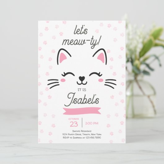 Invitation Chat Kitty Rose Anniversaire (Debout devant)