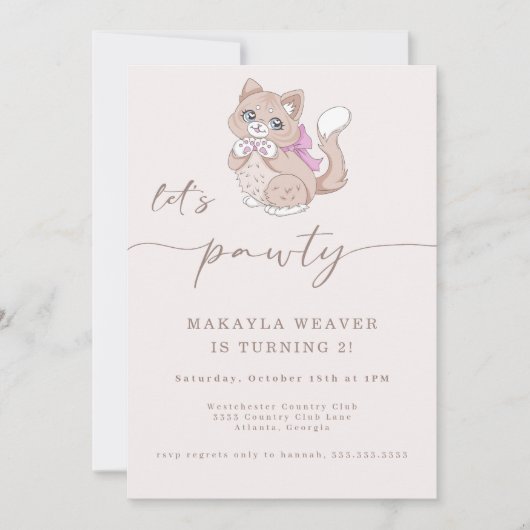 Invitation Chat laissez-nous pawty chaton editable mignon ann (Devant)