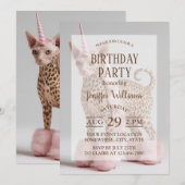 Invitation Chat Licorne Léopard Glamour en Talons de Fourrure (Devant / Derrière)