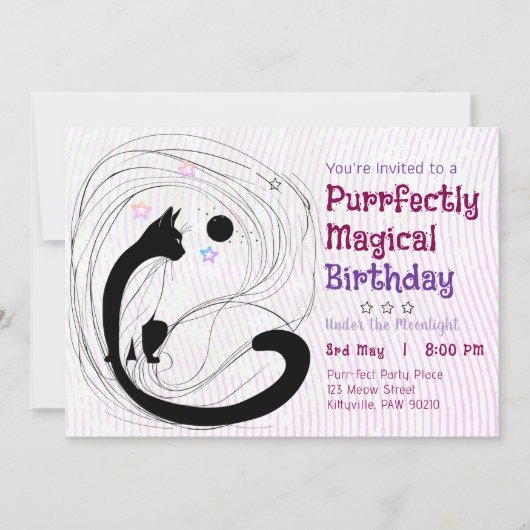 Invitation Chat Magique Anniversaire Clair de Lune (Devant)