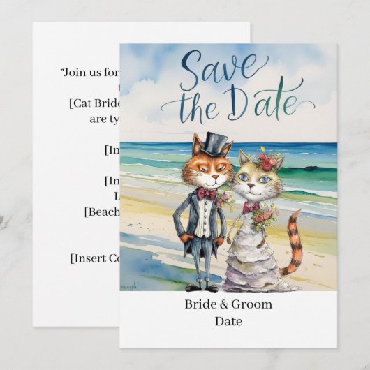 Invitation Chat Mariage Plage Mariage Thème (Devant / Derrière)