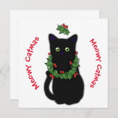 Invitation Chat Meowy Catmas dessin Holly Berries Noël (Devant / Derrière)