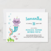 Invitation Chat Mermaid Unicorne sous la mer fête d'anniversa (Devant)