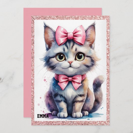 Invitation Chat mignon avec arc heureux anniversaire (Devant / Derrière)