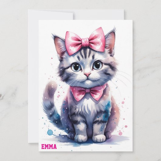 Invitation Chat mignon avec arc heureux anniversaire (Devant)