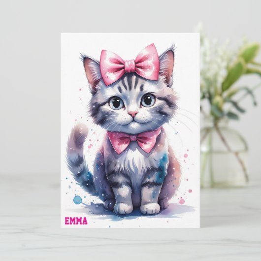 Invitation Chat mignon avec arc heureux anniversaire (Debout devant)