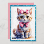 Invitation Chat mignon avec arc heureux anniversaire (Devant / Derrière)