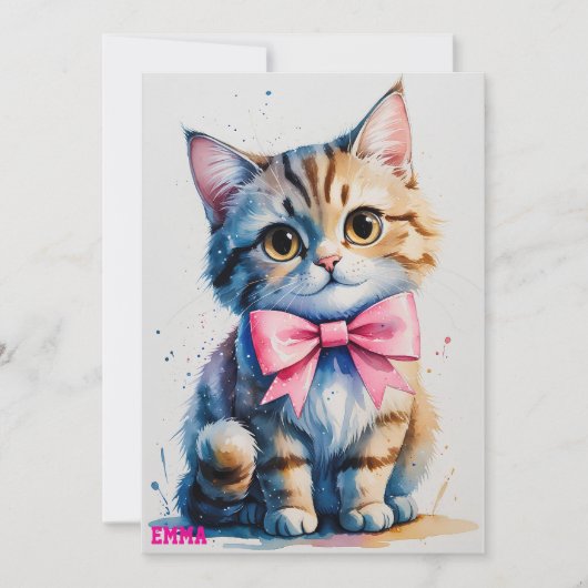 Invitation Chat mignon avec arc heureux anniversaire (Devant)