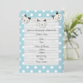Invitation Chat mignon bébé garçon bleu Polka point Rustique  (Debout devant)
