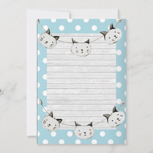 Invitation Chat mignon bébé garçon bleu Polka point Rustique  (Dos)