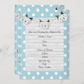Invitation Chat mignon bébé garçon bleu Polka point Rustique  (Devant / Derrière)
