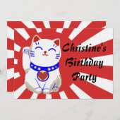 Invitation Chat mignon chanceux de neko sur le Soleil Levant (Devant / Derrière)