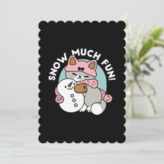 Invitation Chat mignon en Engin à neige avec Art Snowman (Debout devant)