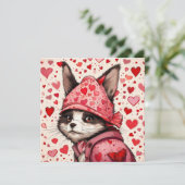 Invitation Chat mignon et coeurs rouges (Debout devant)