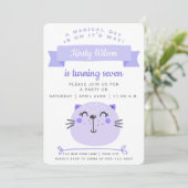 Invitation Chat mignon pourpre | Lilac Stripes - Anniversaire (Debout devant)