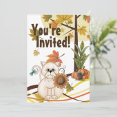 Invitation Chat mignonne et tournesol Automne fête d'annivers (Debout devant)