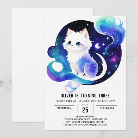 Invitation Chat moderne Printable Anniversaire (Devant / Derrière)