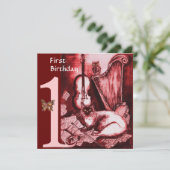 Invitation CHAT MUSICAL Première fête d'anniversaire, Argent  (Debout devant)