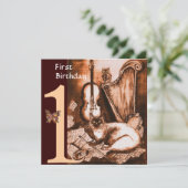 Invitation CHAT MUSICAL Première fête d'anniversaire Champagn (Debout devant)