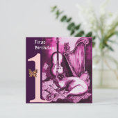 Invitation CHAT MUSICALE Rose Fuchsia Premier Anniversaire (Debout devant)