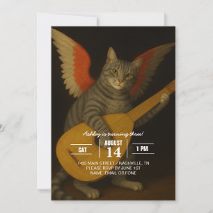 Invitation Chat musicien ailé jouant du luth Art
