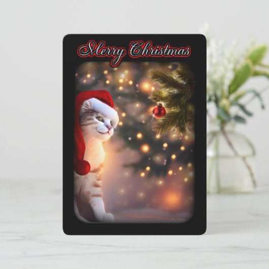 Invitation Chat Noël mignon Ornement Noël Arbre Neige (Debout devant)