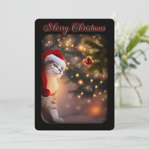 Invitation Chat Noël mignon Ornement Noël Arbre Neige
