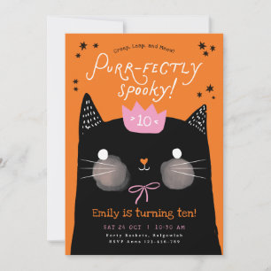 Invitation Chat Noir Anniversaire, Éffrayant, Halloween