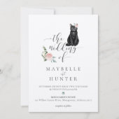 Invitation Chat noir Aquarelle Pet Floral Rose Mariage (Devant)