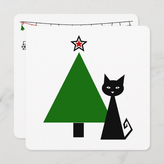 Invitation +{ chat noir & arbre de Noël }+ (Devant / Derrière)