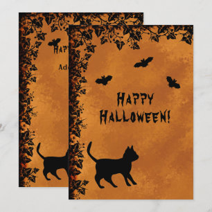 Invitation Chat noir avec chauve-souris, Happy Halloween