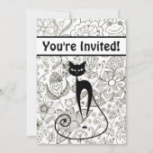 Invitation Chat noir avec Jardin noir et blanc Anniversaire (Devant)