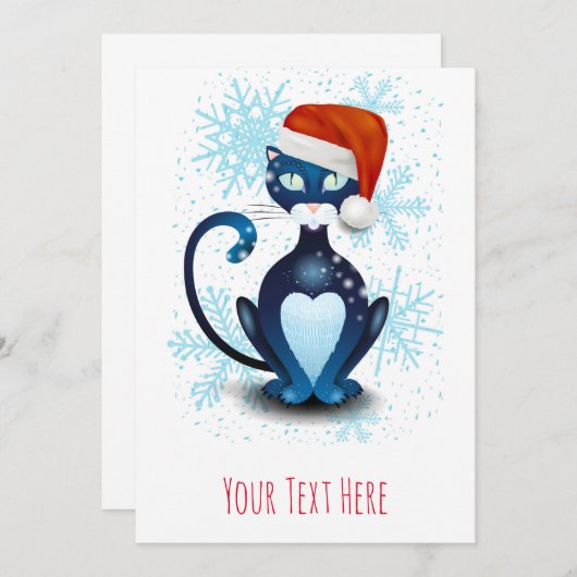 Invitation Chat noir avec le chapeau du Père Noël (Devant / Derrière)