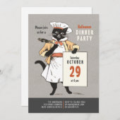 Invitation Chat noir chef Vintage Halloween Dinner CC1266 (Devant / Derrière)