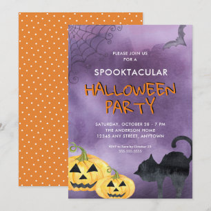 Invitation Chat noir citrouille Halloween Spooktacular Party