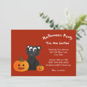 Invitation Chat noir Citrouilles Rouge Orange Halloween (Debout devant)