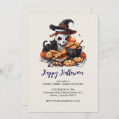 Invitation Chat noir, cookies et pot blanc Éffrayant, Hallowe (Devant / Derrière)